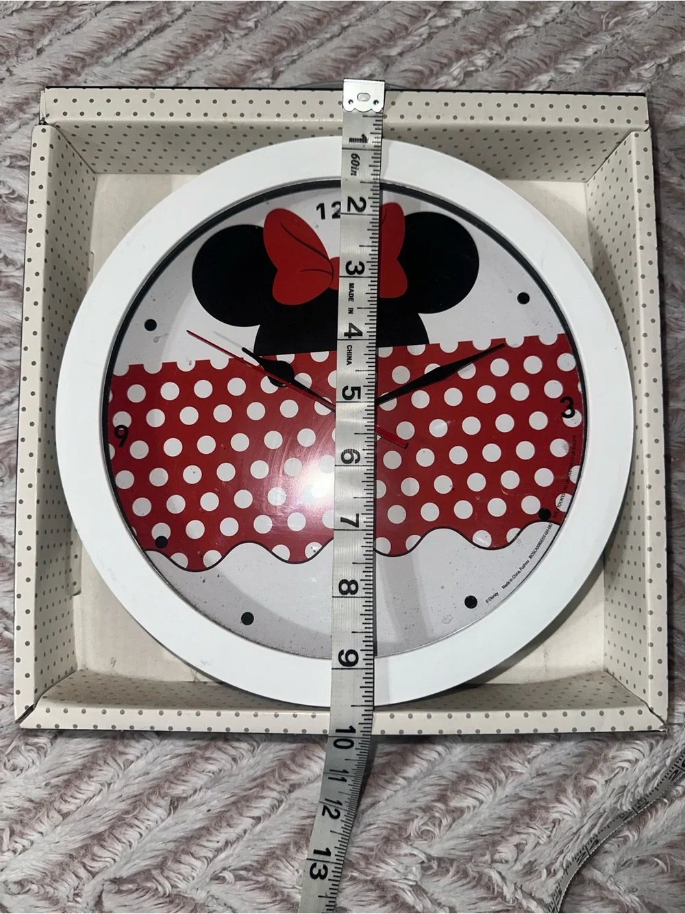 Disney Minnie Mouse Red White Polka Dot Wall Clock with White Frame